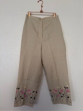 Larry Levine Cream floral embroidered pants dress women’s size 10